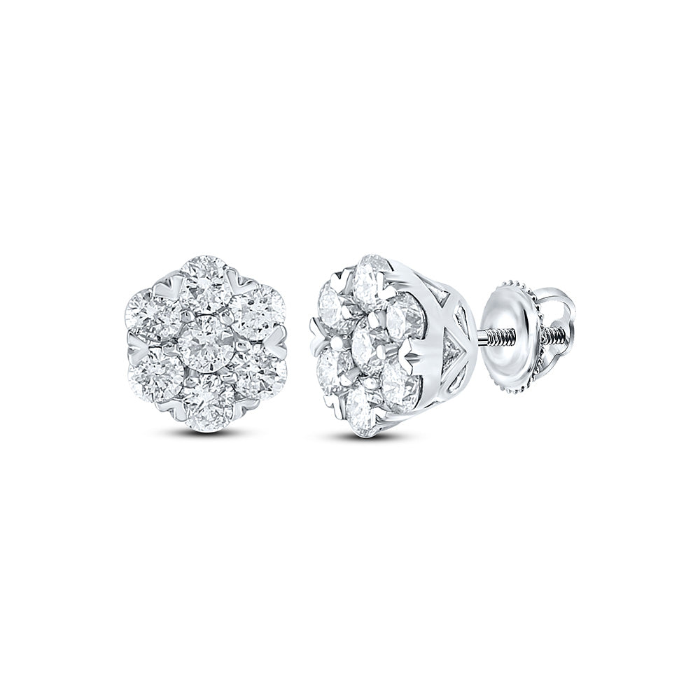 10kt White Gold Womens Round Diamond Flower Cluster Earrings 5/8 Cttw