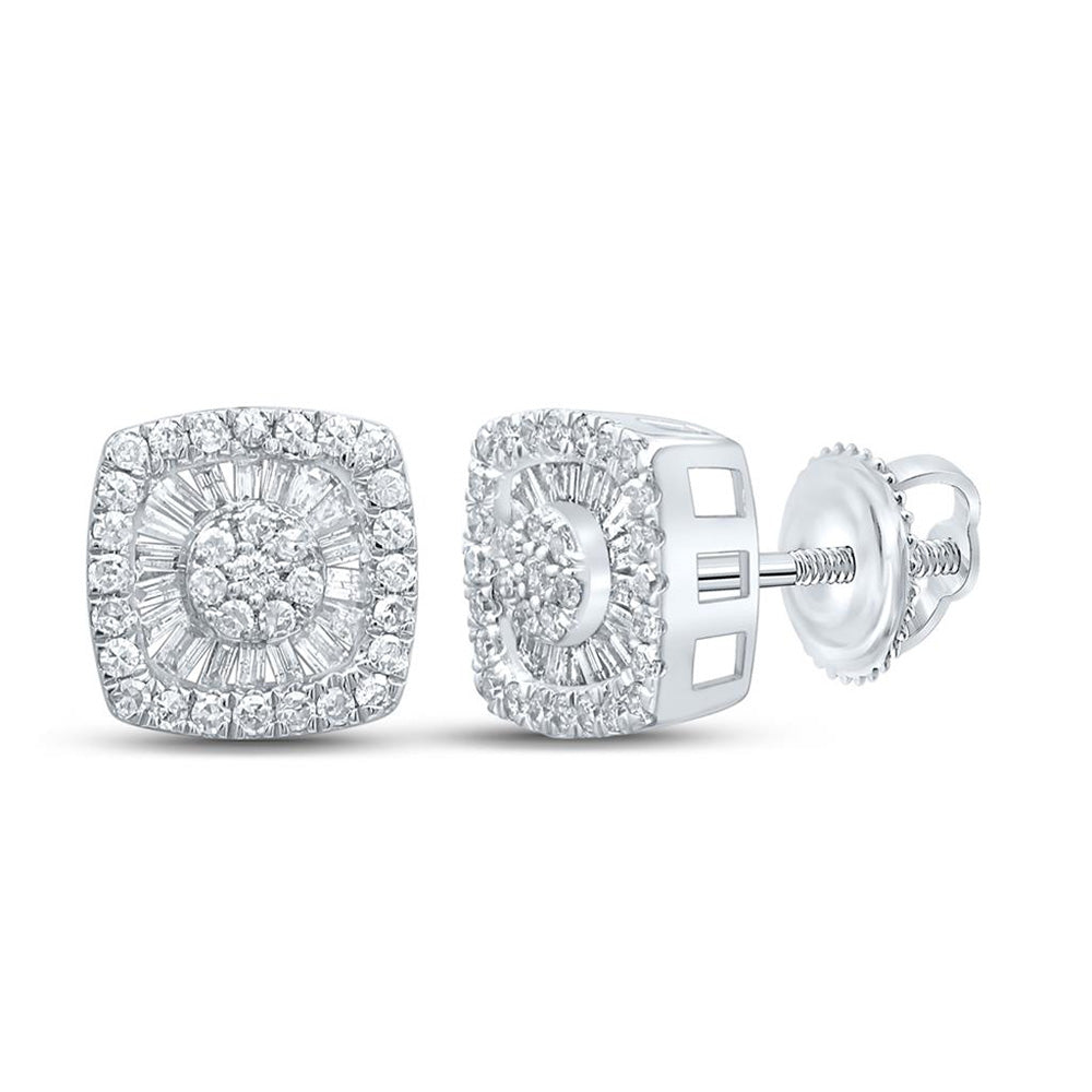 10kt White Gold Womens Baguette Diamond Square Cluster Earrings 7/8 Cttw