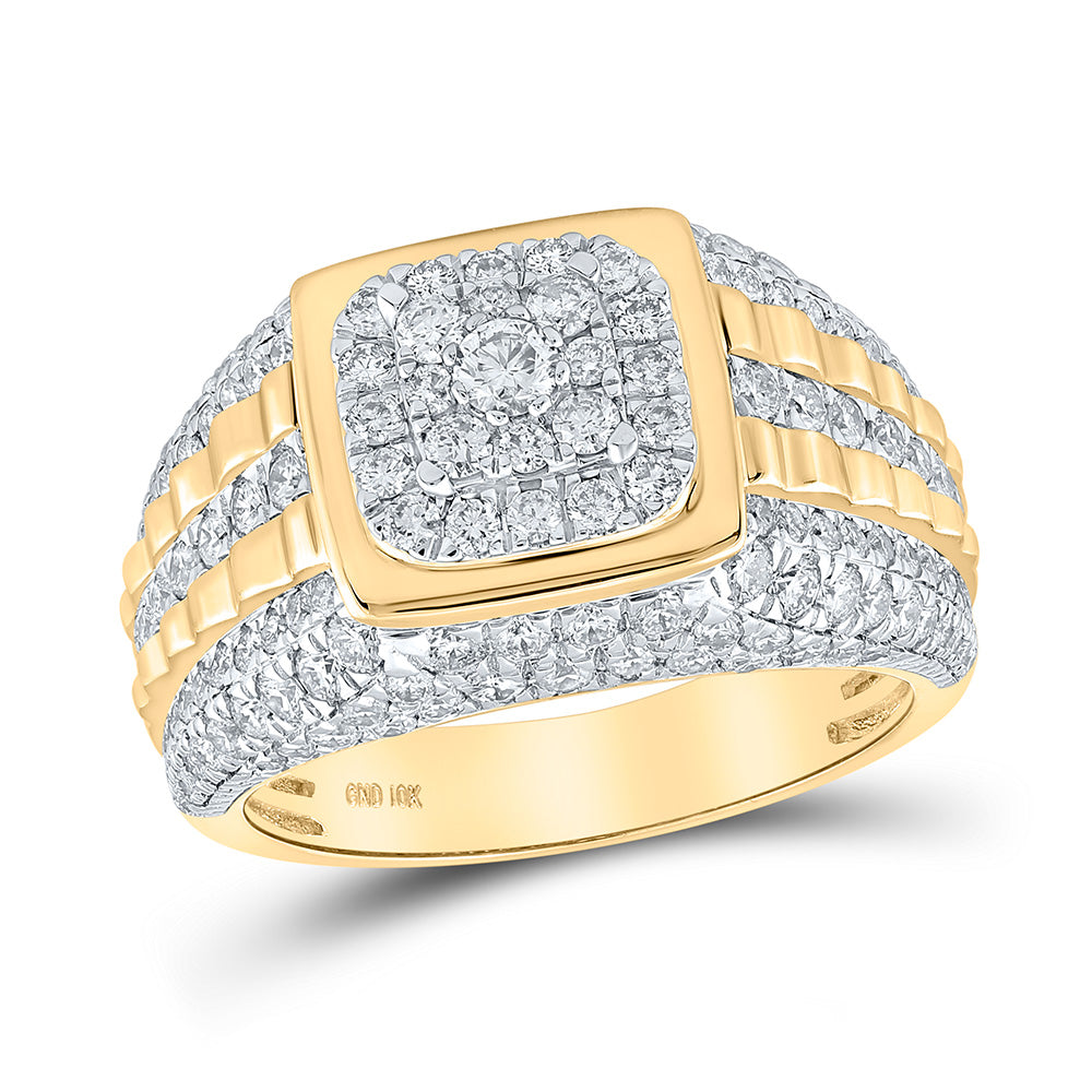10kt Yellow Gold Mens Round Diamond Square Ring 2-1/2 Cttw
