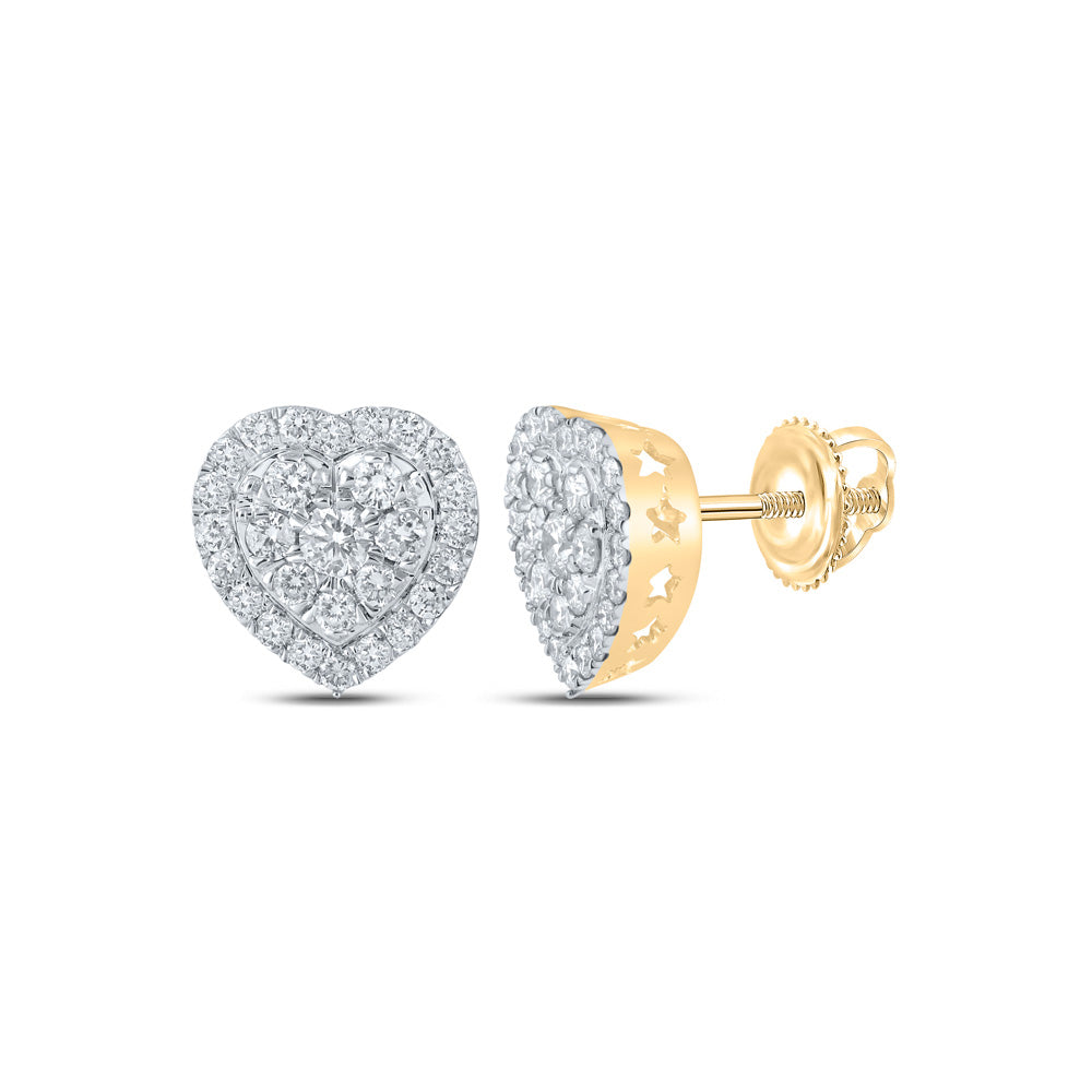 14kt Yellow Gold Womens Round Diamond Heart Earrings 2 Cttw