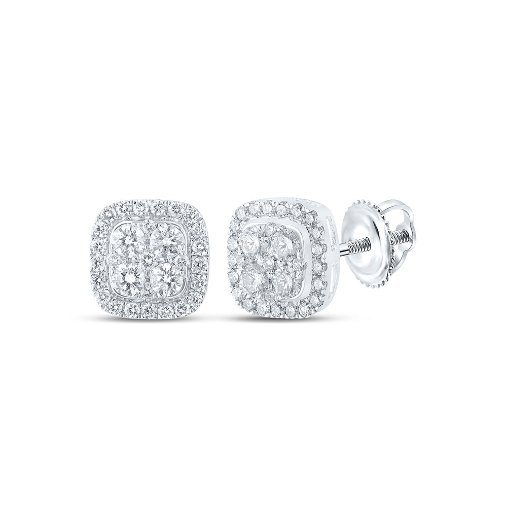 10kt White Gold Womens Round Diamond Square Earrings 1-1/2 Cttw