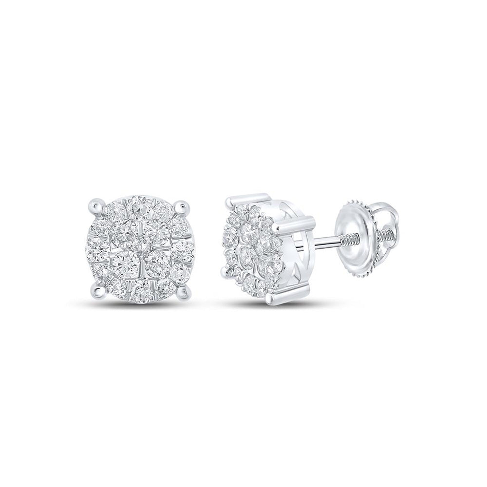 10kt White Gold Womens Round Diamond Cluster Earrings 1/2 Cttw