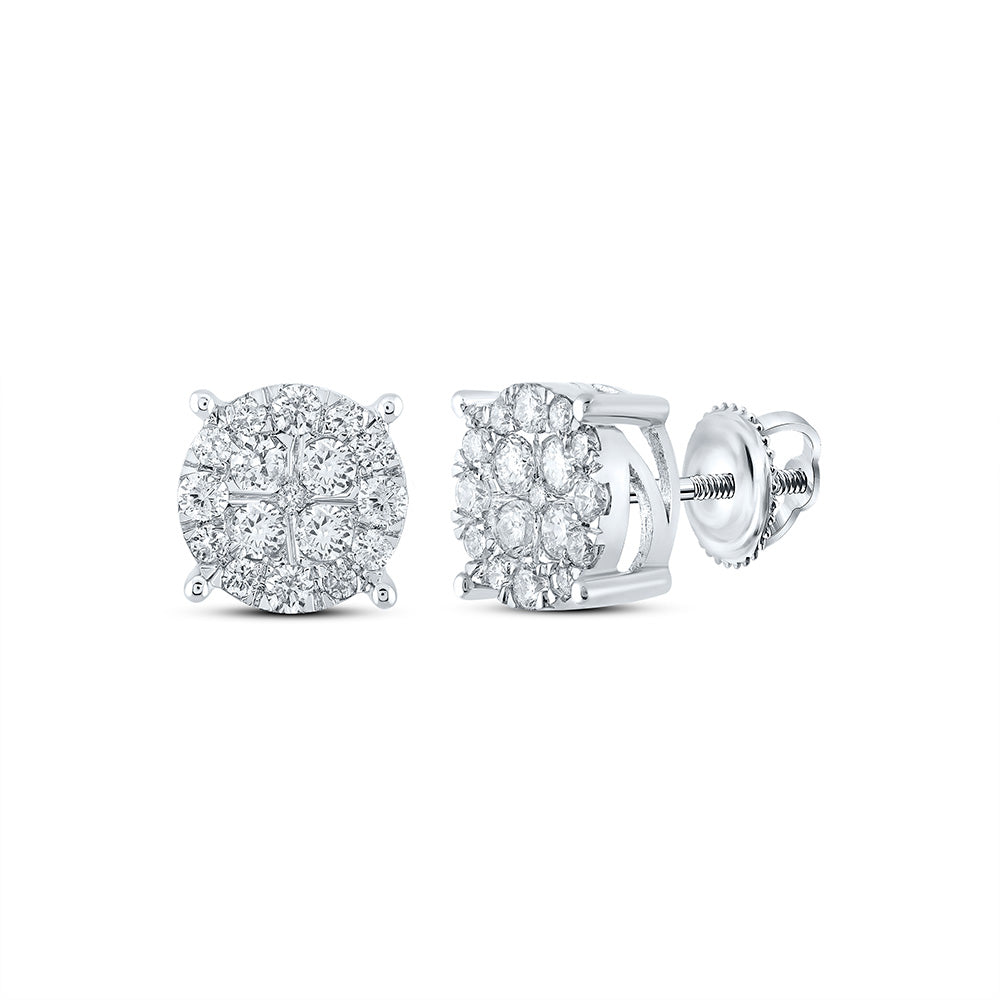 10kt White Gold Womens Round Diamond Cluster Earrings 1-1/4 Cttw