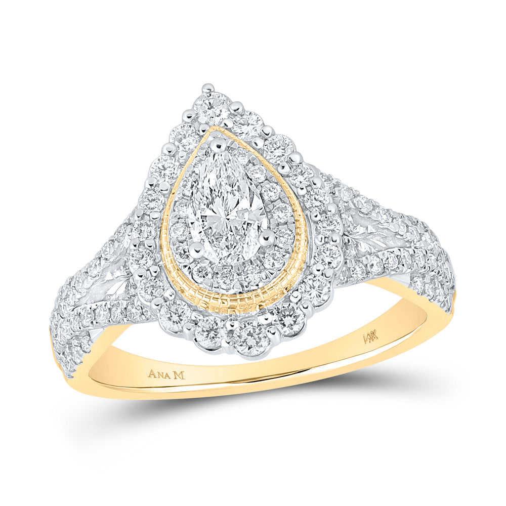 14kt Yellow Gold Pear Diamond Halo Bridal Wedding Engagement Ring 1 Cttw