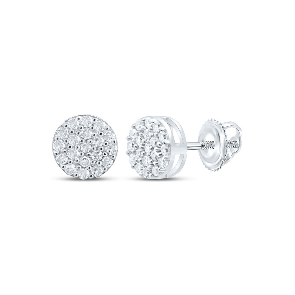 Sterling Silver Womens Round Diamond Cluster Earrings 1/4 Cttw