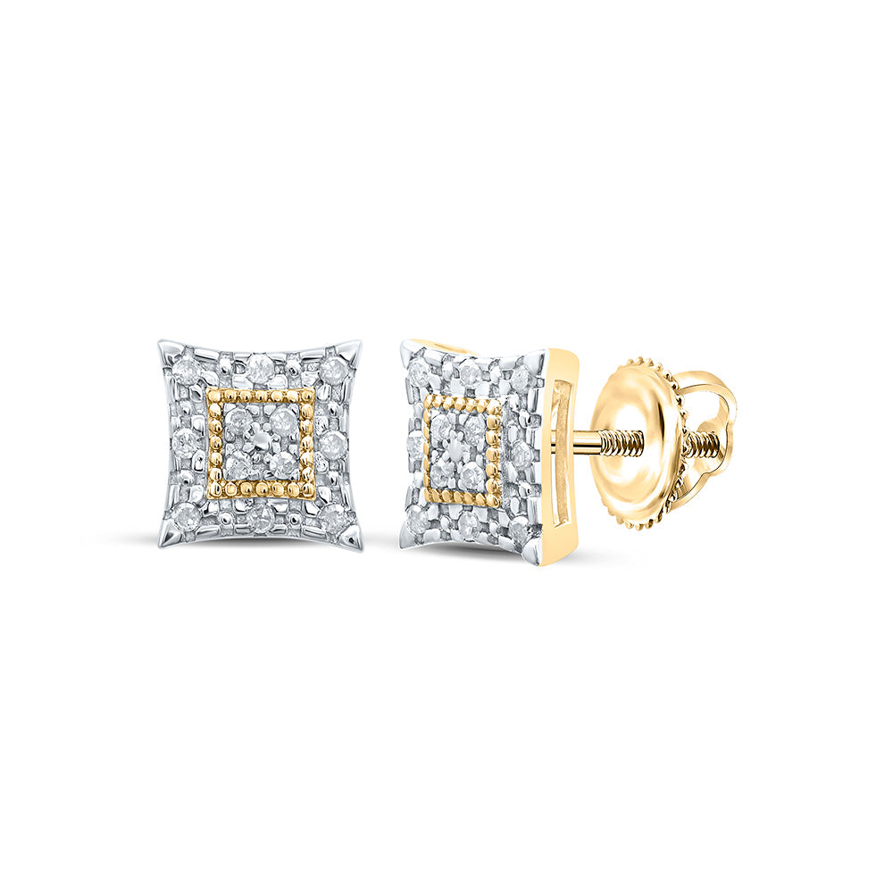 Yellow-tone Sterling Silver Womens Round Diamond Square Earrings 1/8 Cttw