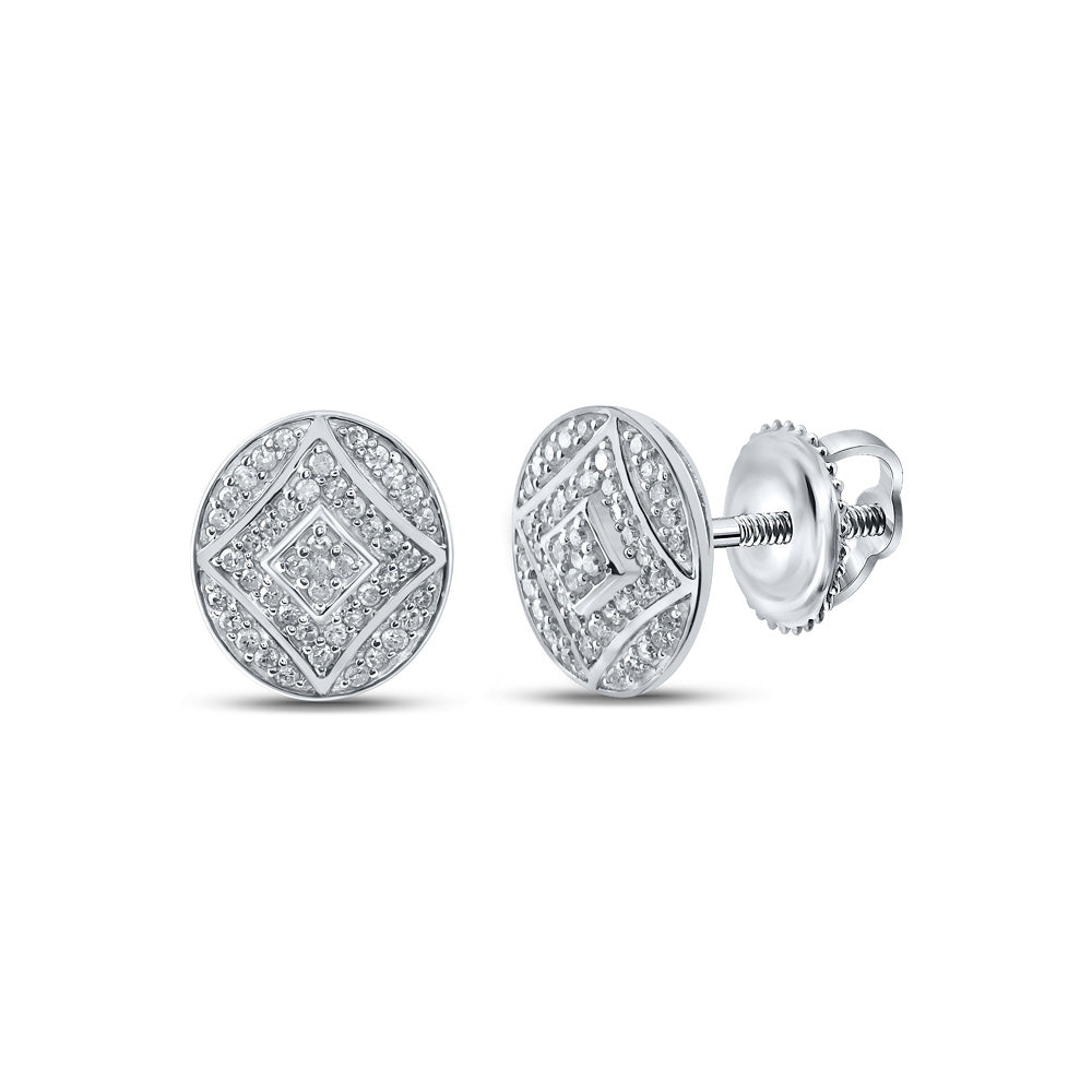 Sterling Silver Womens Round Diamond Oval Earrings 1/3 Cttw