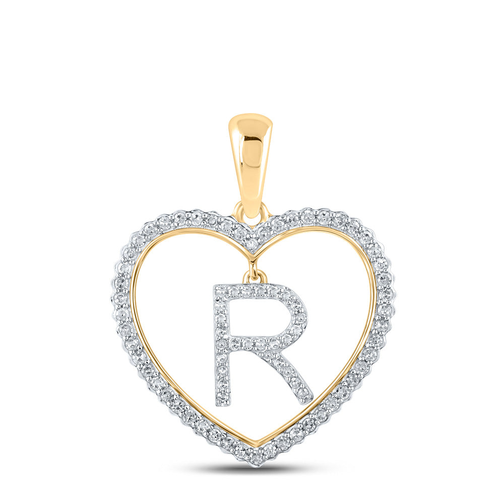 10kt Yellow Gold Womens Round Diamond Heart R Letter Pendant 1/4 Cttw