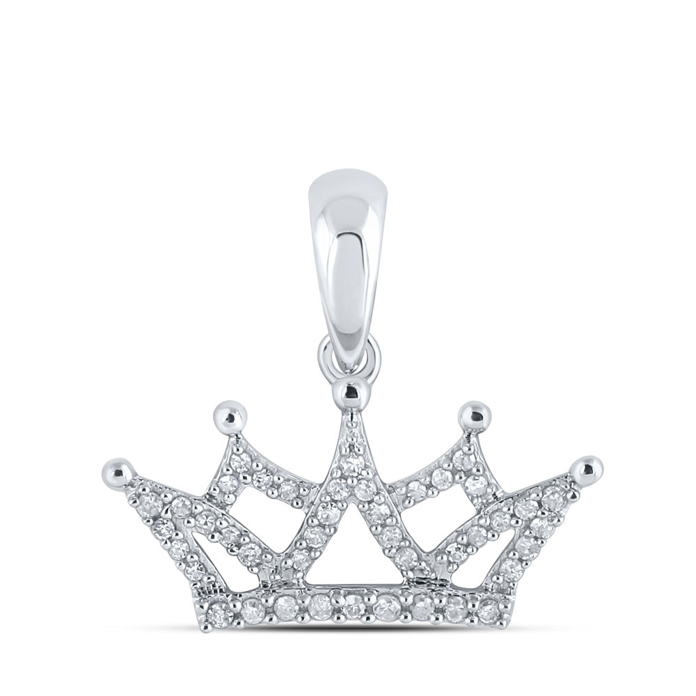 10kt White Gold Womens Round Diamond Crown Fashion Pendant 1/6 Cttw