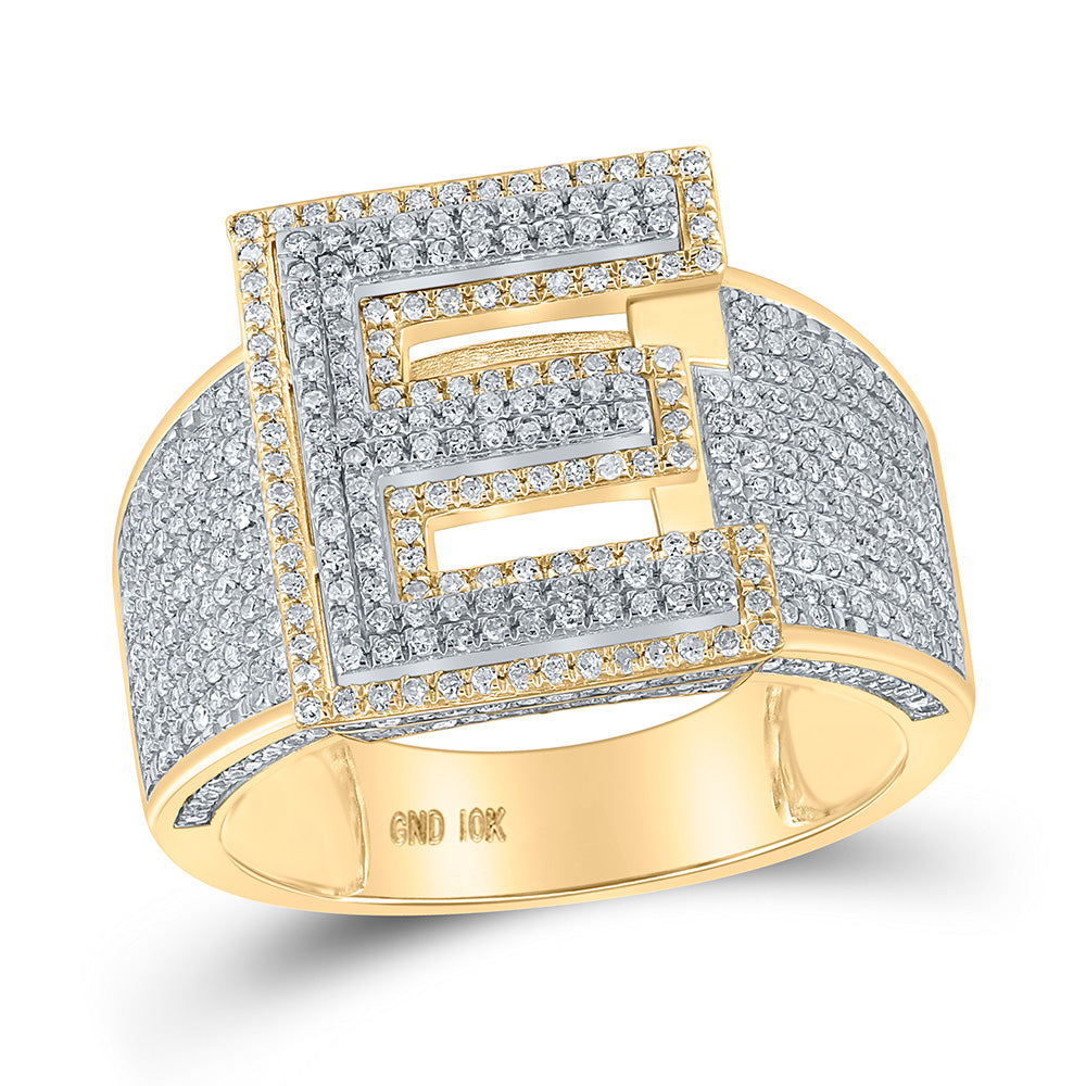 10kt Two-tone Gold Mens Round Diamond E Initial Letter Ring 1-1/5 Cttw