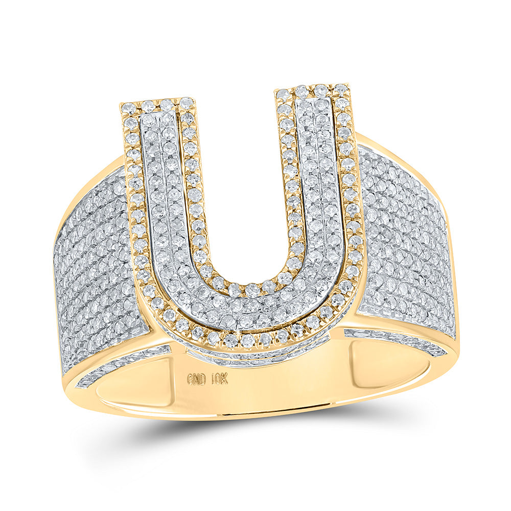 10kt Two-tone Gold Mens Round Diamond U Initial Letter Ring 1 Cttw