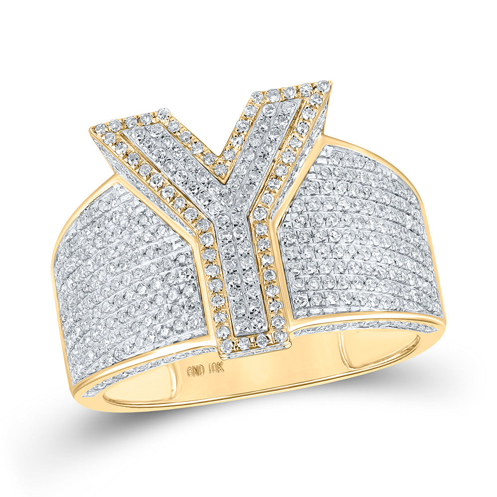 10kt Two-tone Gold Mens Round Diamond Y Initial Letter Ring 1 Cttw