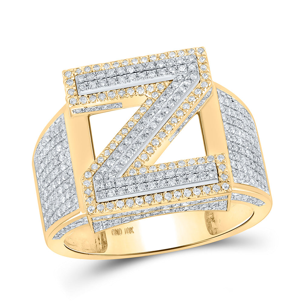 10kt Two-tone Gold Mens Round Diamond Z Initial Letter Ring 1 Cttw