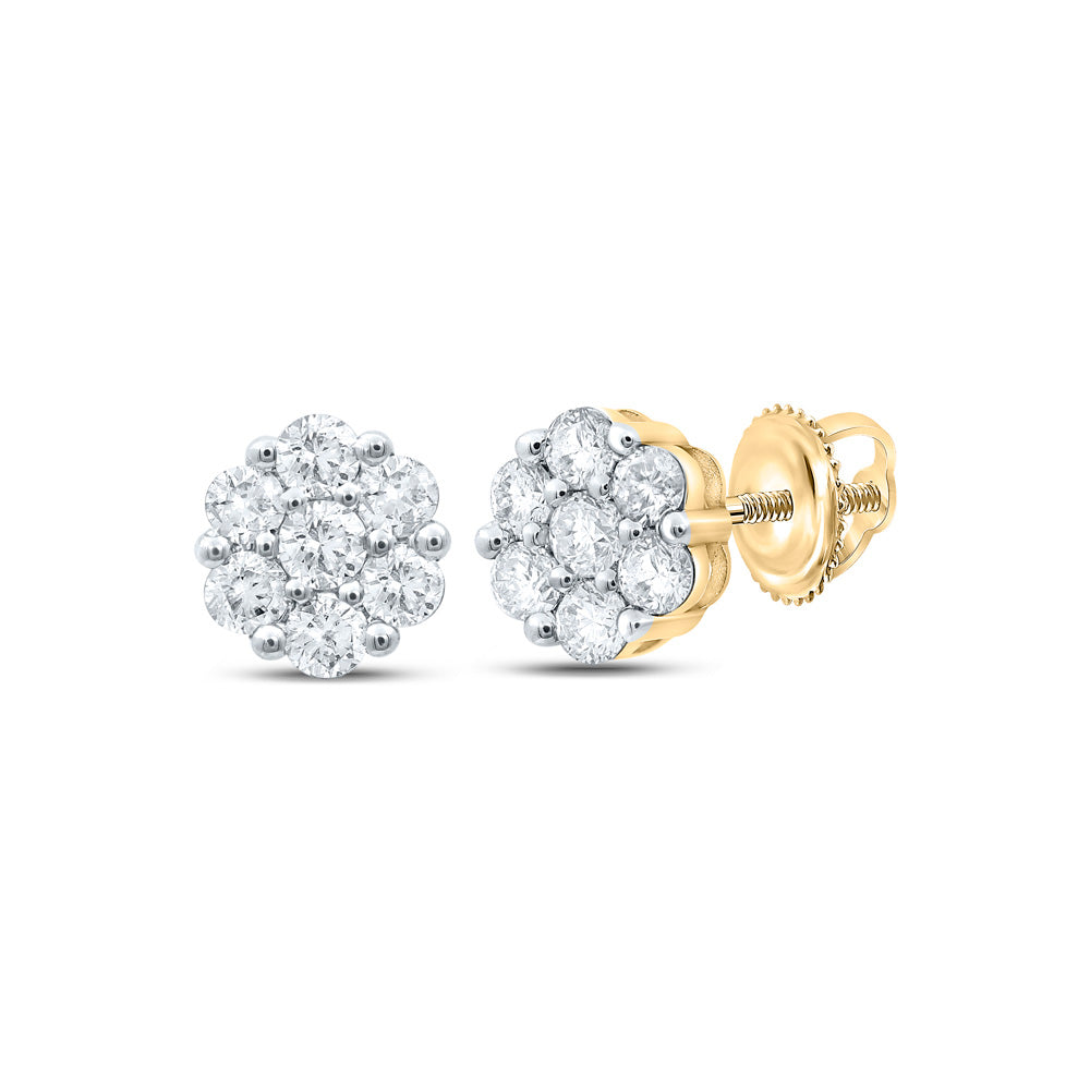 10kt White Gold Womens Round Diamond Flower Cluster Earrings 1 Cttw