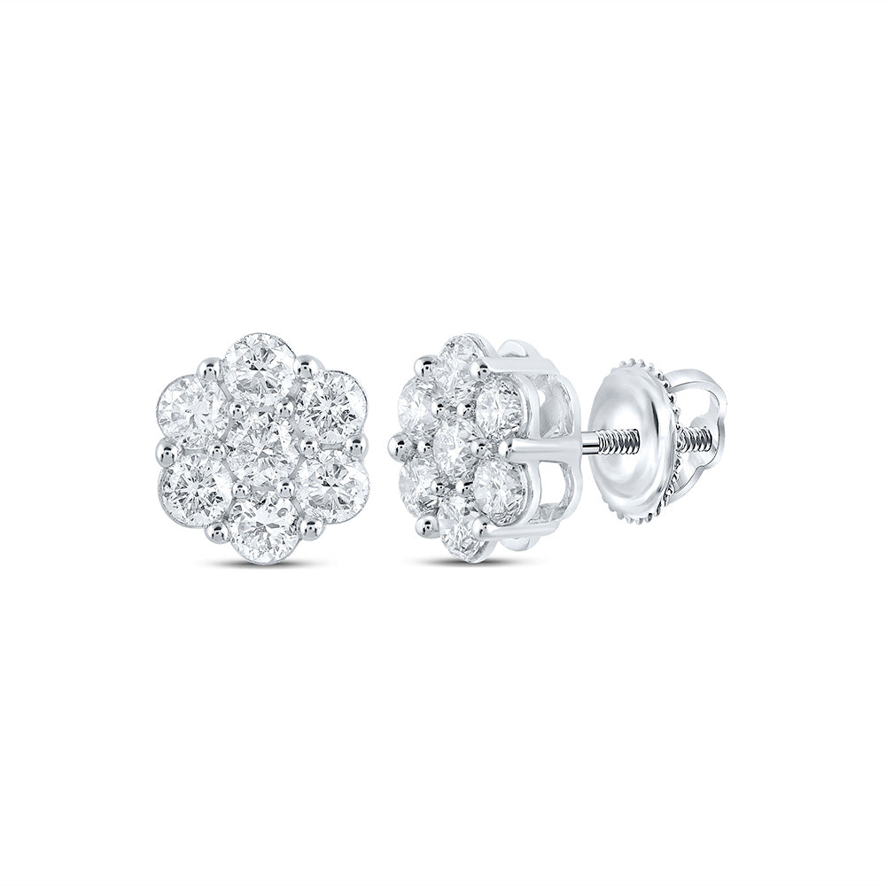 14kt White Gold Womens Round Diamond Flower Cluster Earrings 2-1/3 Cttw