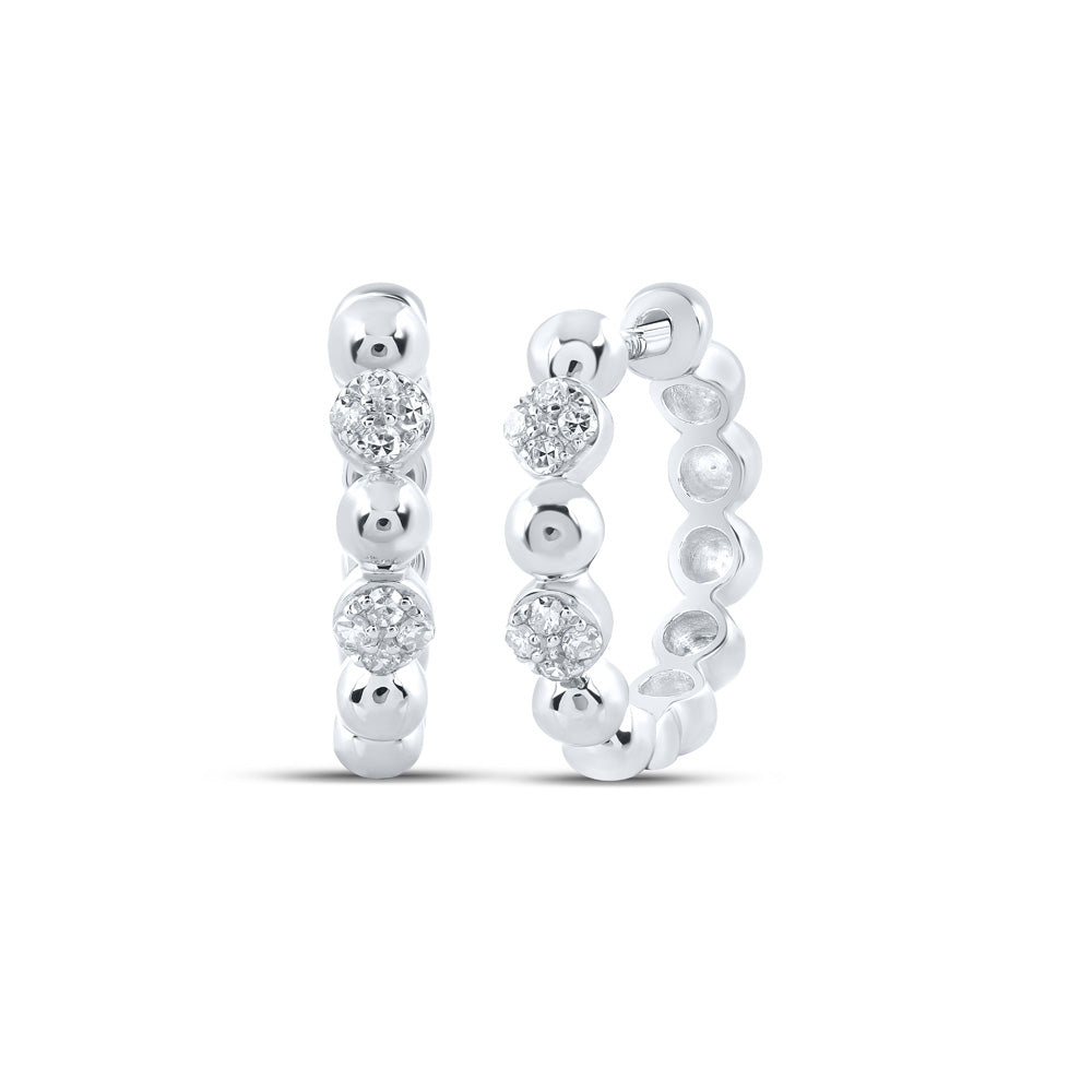 10kt White Gold Womens Round Diamond Hoop Earrings 1/10 Cttw