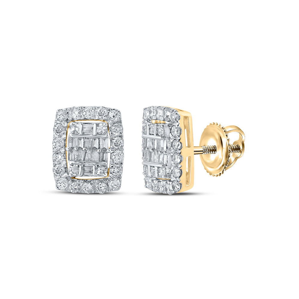10kt Yellow Gold Womens Baguette Diamond Rectangle Cluster Earrings 1/2 Cttw
