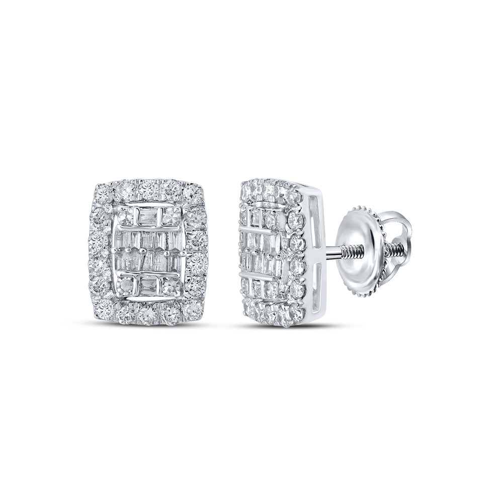 10kt White Gold Womens Baguette Diamond Rectangle Cluster Earrings 1/2 Cttw