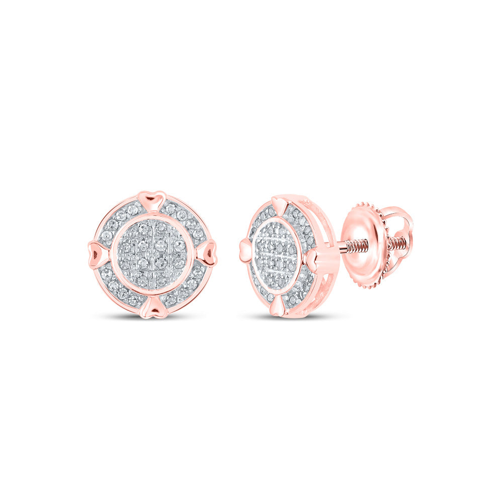 10kt Rose Gold Womens Round Diamond Circle Earrings 1/6 Cttw