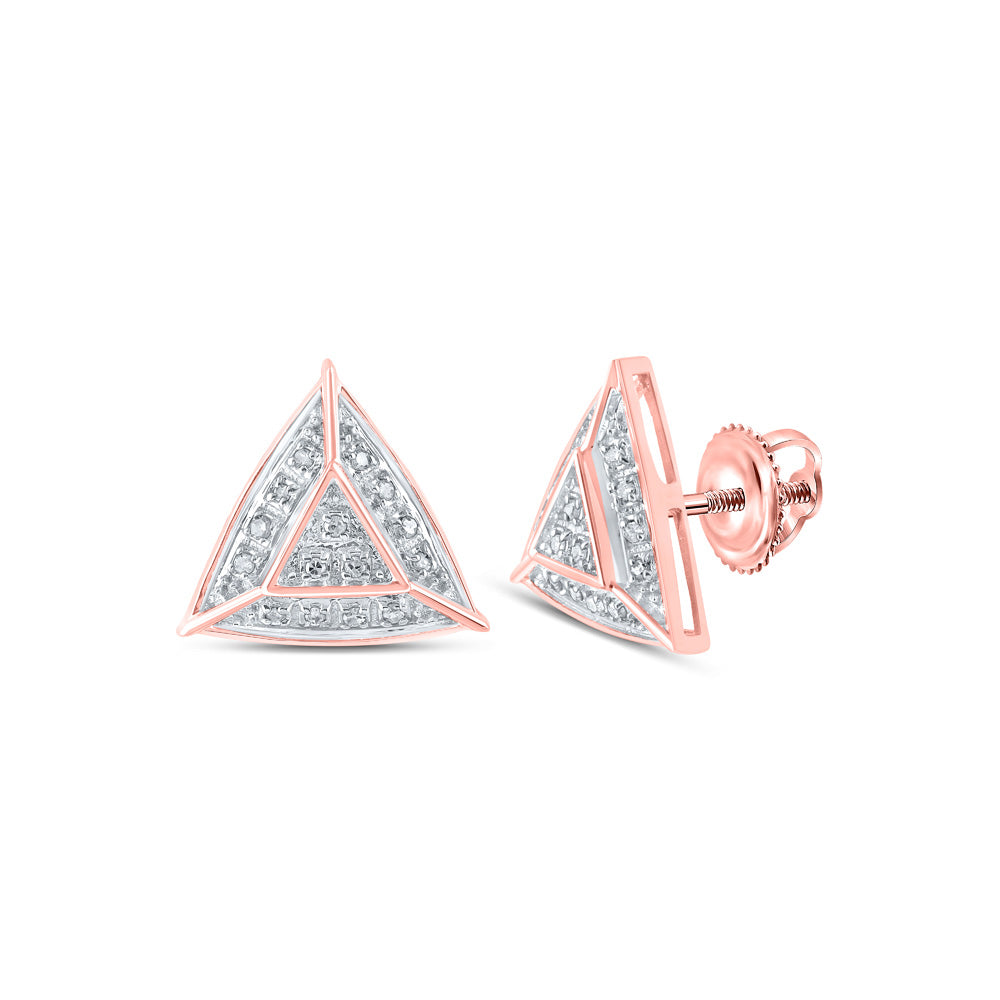 10kt Rose Gold Womens Round Diamond Triangle Earrings 1/10 Cttw