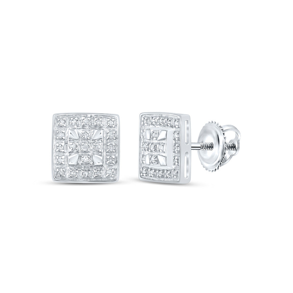 10kt White Gold Womens Round Diamond Square Earrings 1/8 Cttw