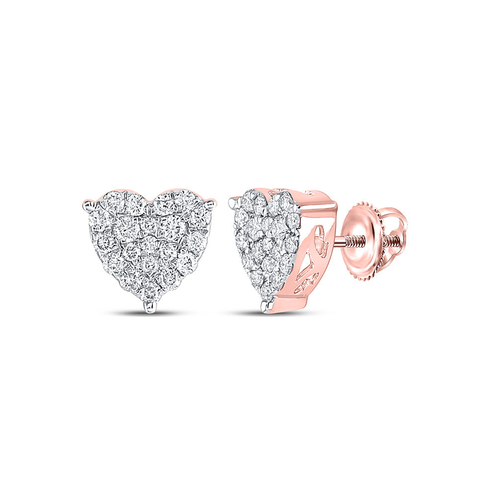 10kt Rose Gold Womens Round Diamond Heart Earrings 3/4 Cttw