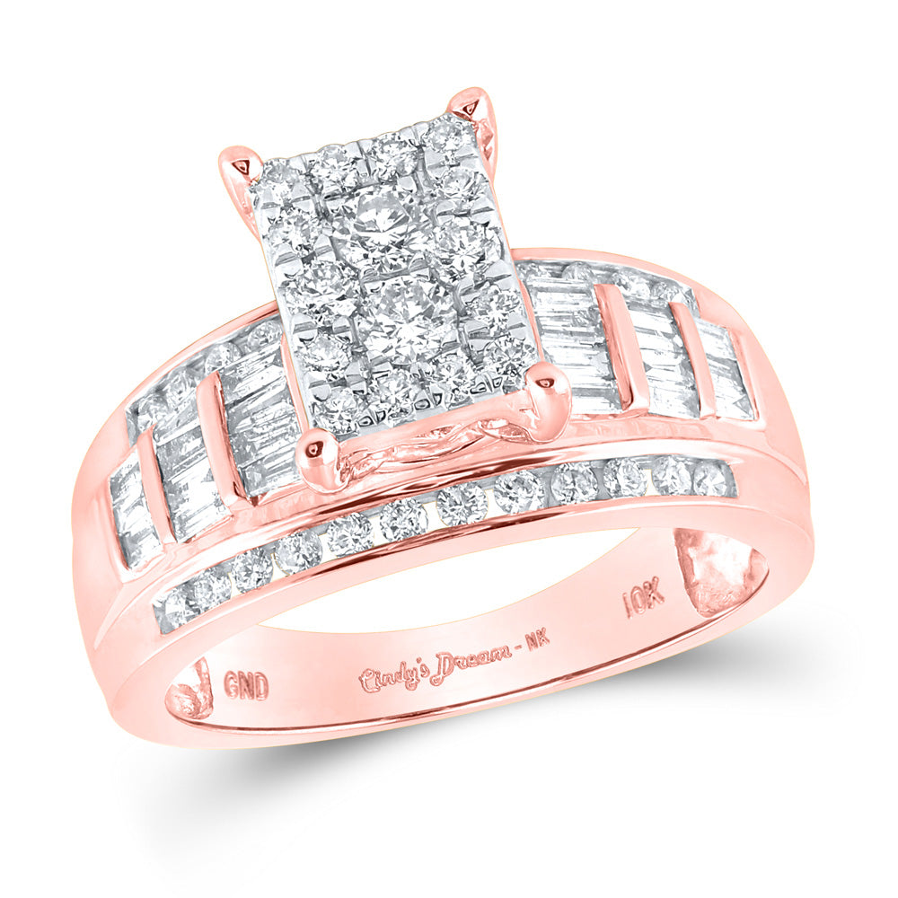 10kt Rose Gold Round Diamond Cluster Bridal Wedding Engagement Ring 7/8 Cttw