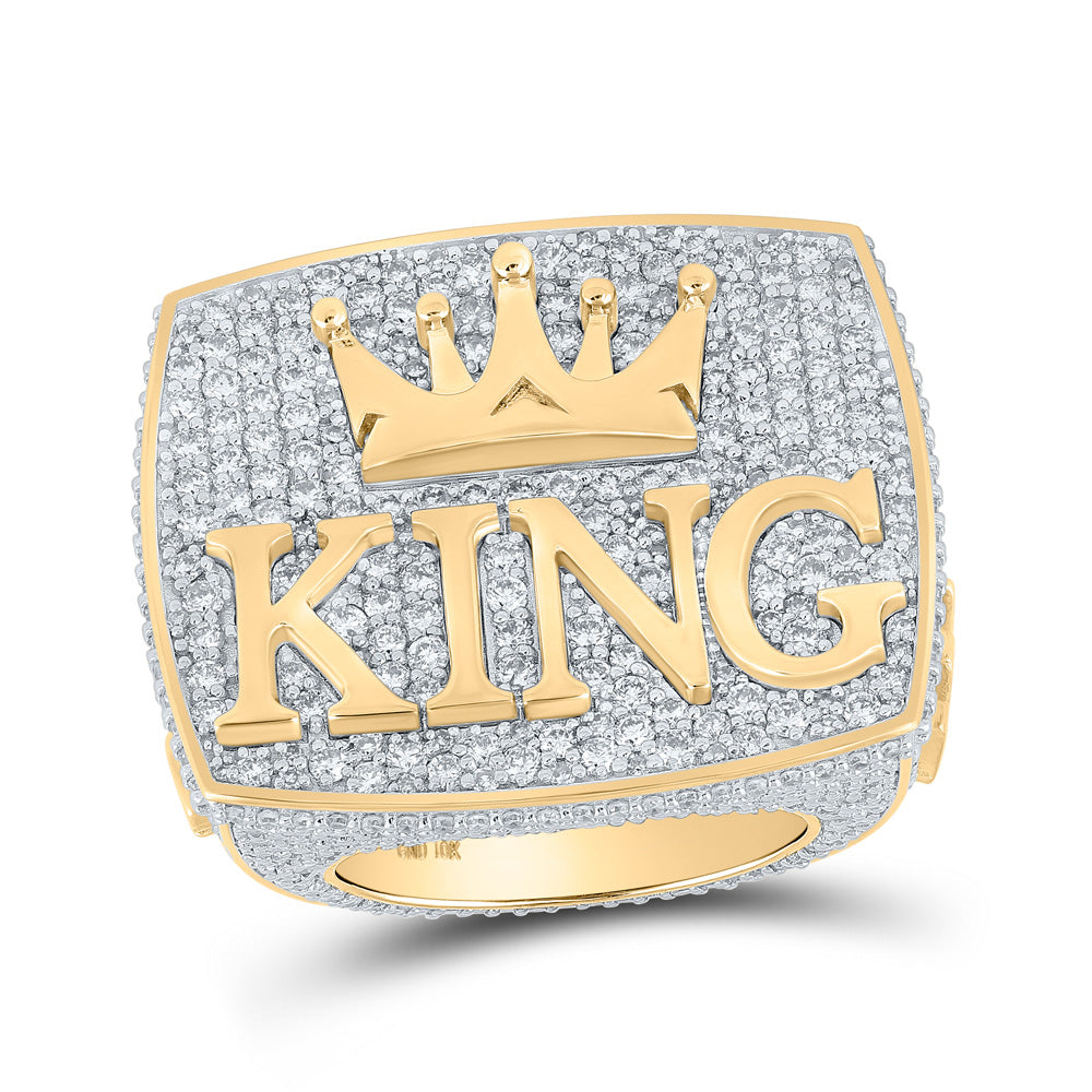 10kt Yellow Gold Mens Round Diamond KING Crown Ring 10-1/2 Cttw