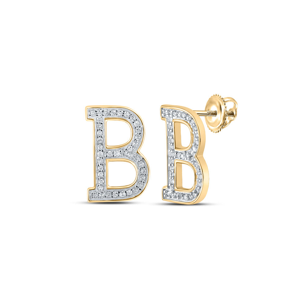 10kt Yellow Gold Womens Round Diamond B Initial Letter Earrings 1/6 Cttw