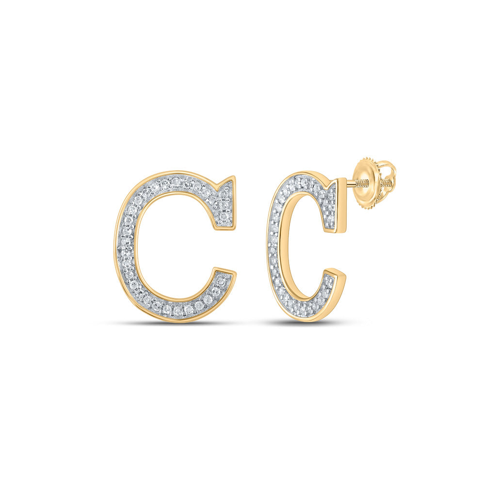10kt Yellow Gold Womens Round Diamond C Initial Letter Earrings 1/8 Cttw