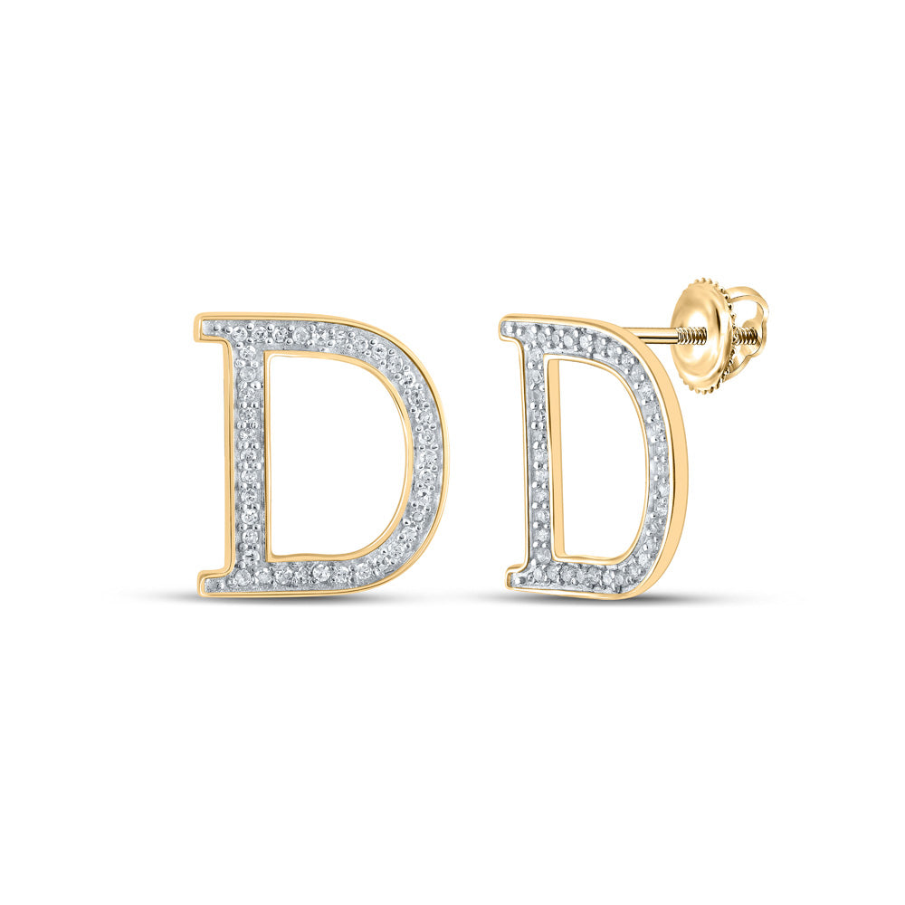 10kt Yellow Gold Womens Round Diamond D Initial Letter Earrings 1/6 Cttw