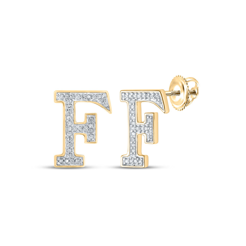 10kt Yellow Gold Womens Round Diamond F Initial Letter Earrings 1/8 Cttw
