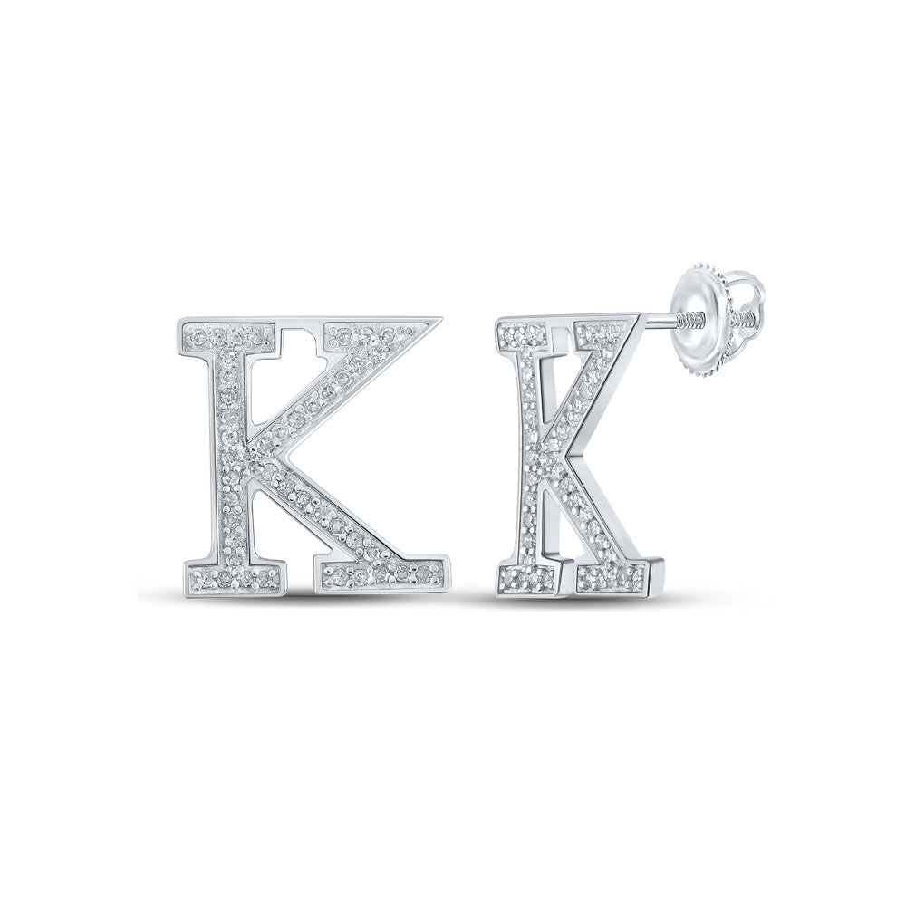 10kt White Gold Womens Round Diamond K Initial Letter Earrings 1/6 Cttw