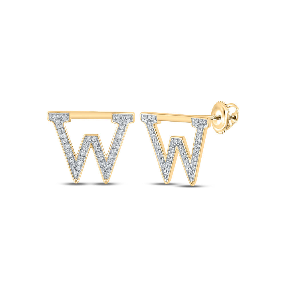 10kt Yellow Gold Womens Round Diamond W Initial Letter Earrings 1/6 Cttw