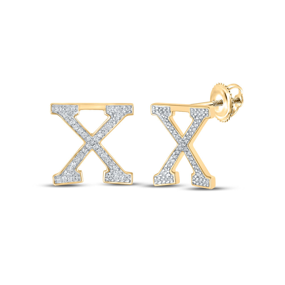 10kt Yellow Gold Womens Round Diamond X Initial Letter Earrings 1/5 Cttw
