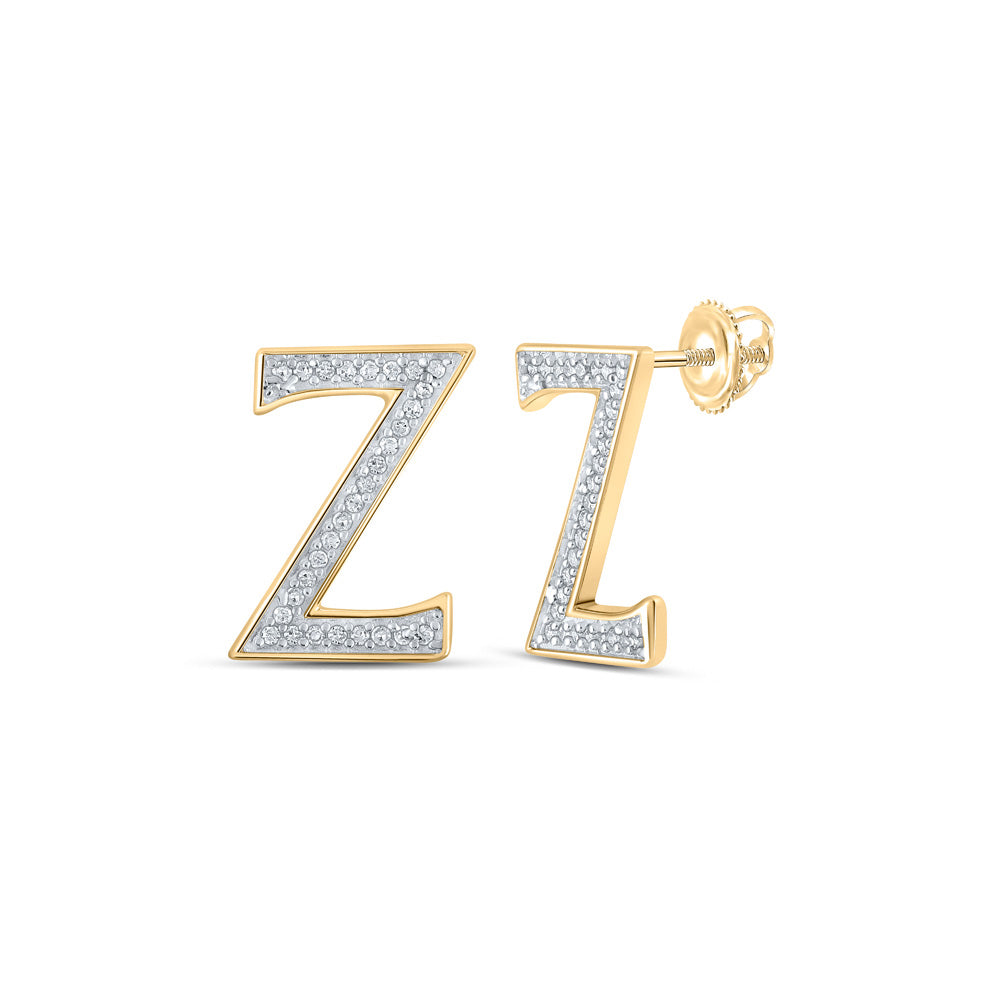 10kt Yellow Gold Womens Round Diamond Z Initial Letter Earrings 1/8 Cttw