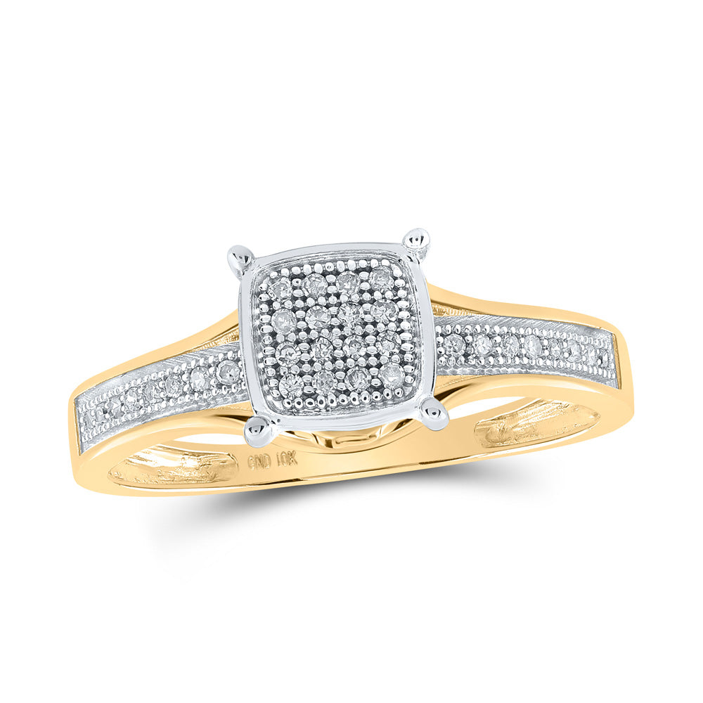 10kt Yellow Gold Womens Round Diamond Square Ring 1/10 Cttw