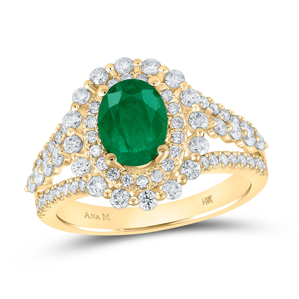 14kt Yellow Gold Womens Oval Emerald Solitaire Diamond Fashion Ring 1-7/8 Cttw
