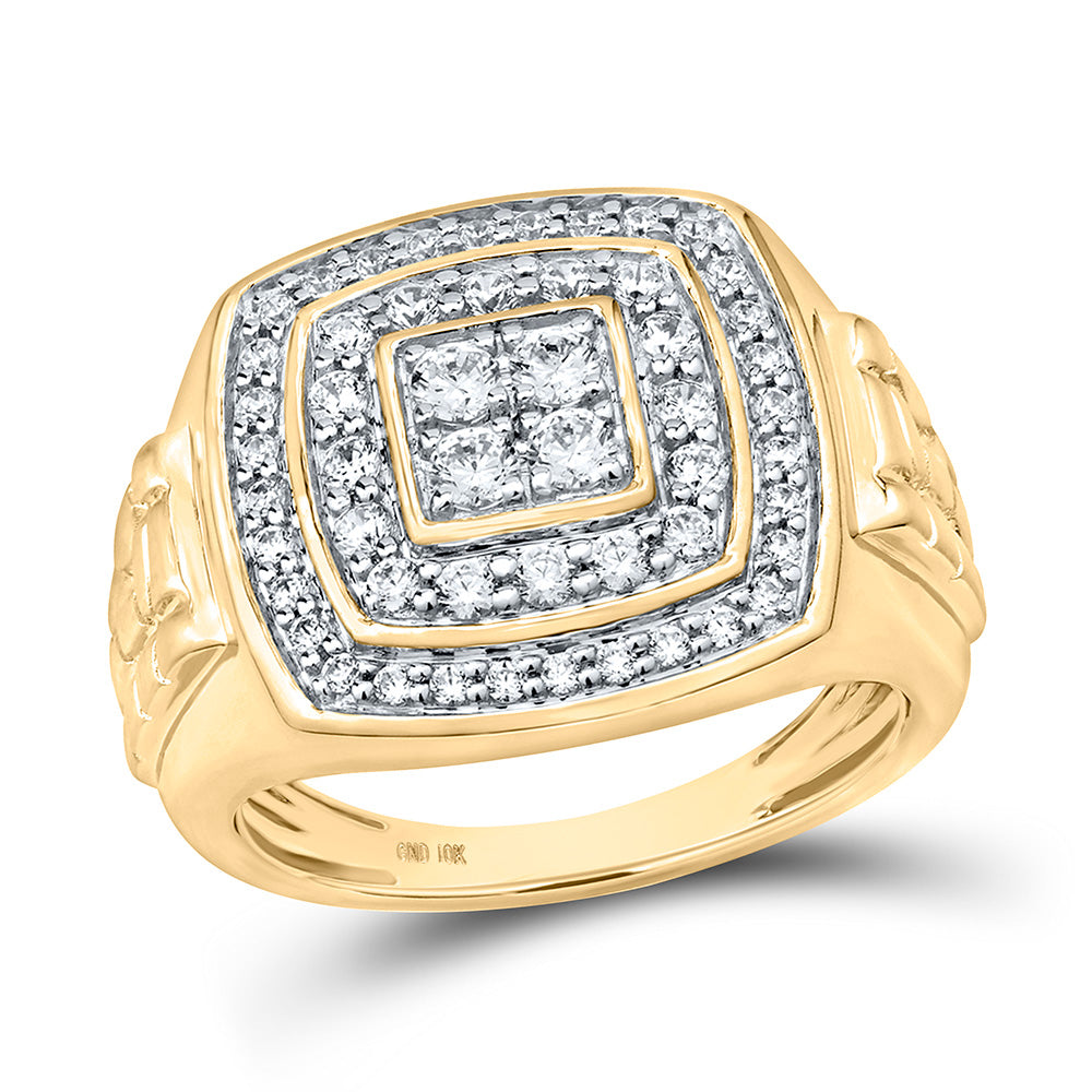 10kt Yellow Gold Mens Round Diamond Square Ring 1 Cttw