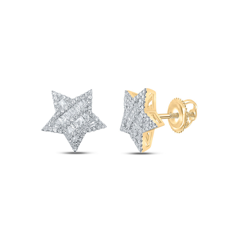 10kt Yellow Gold Womens Baguette Diamond Star Earrings 1/2 Cttw