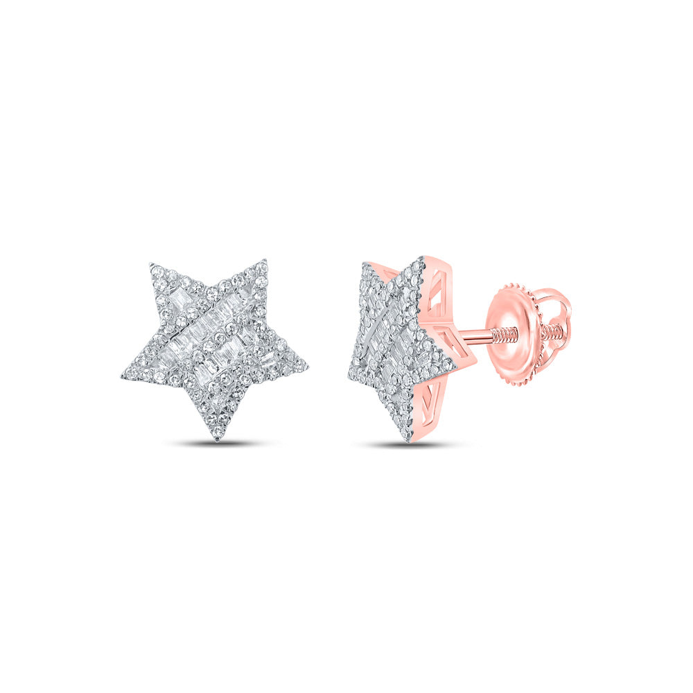 10kt Rose Gold Womens Baguette Diamond Star Earrings 1/2 Cttw