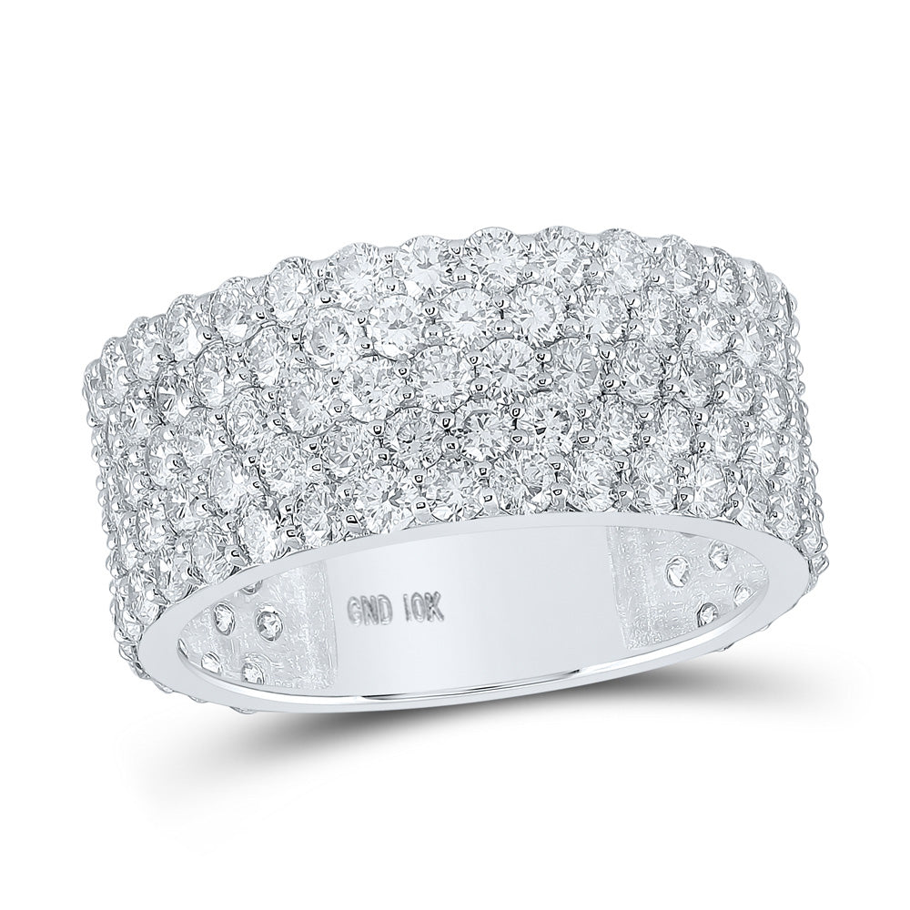 10kt White Gold Mens Round Diamond 5-row Pave Band Ring 5 Cttw