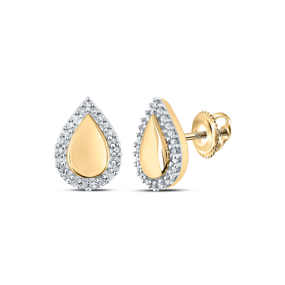 10kt Yellow Gold Womens Round Diamond Teardrop Earrings 1/8 Cttw