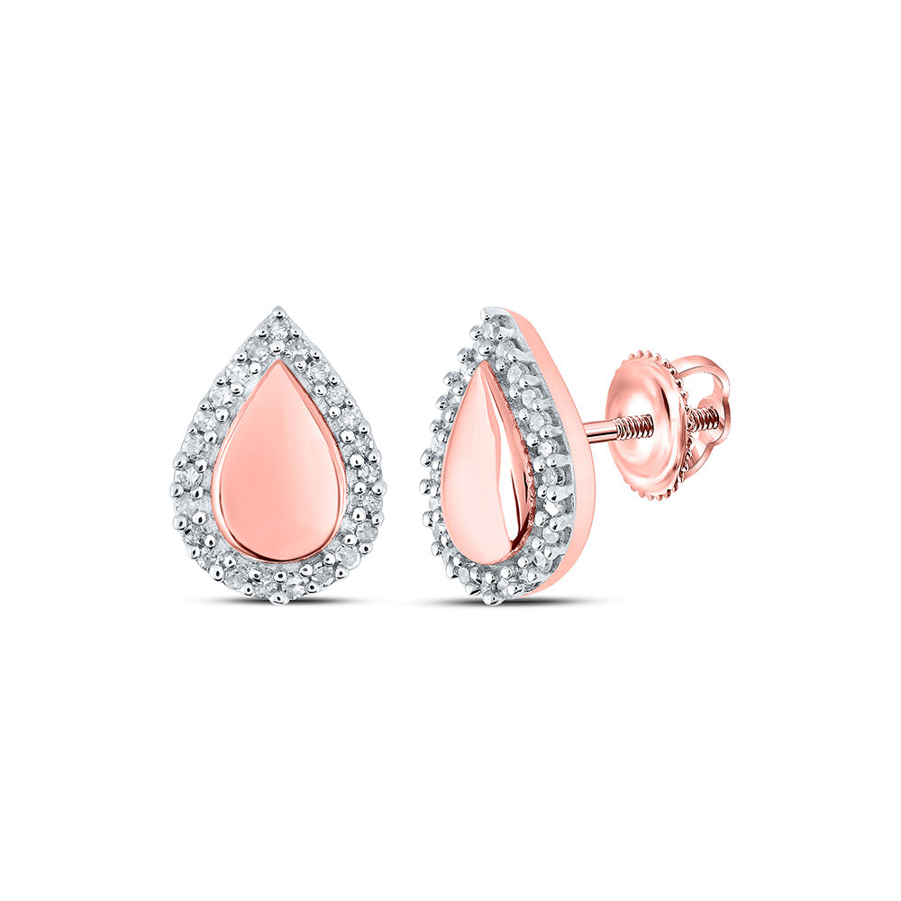 10kt Rose Gold Womens Round Diamond Teardrop Earrings 1/8 Cttw