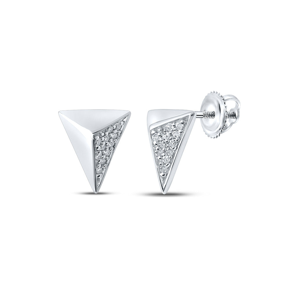 10kt White Gold Womens Round Diamond Triangle Earrings 1/20 Cttw