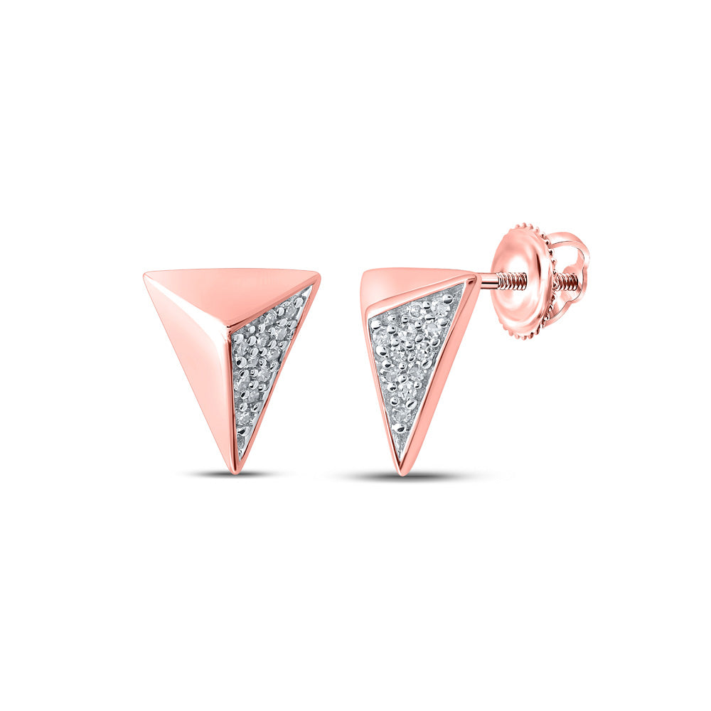 10kt Rose Gold Womens Round Diamond Triangle Earrings 1/20 Cttw