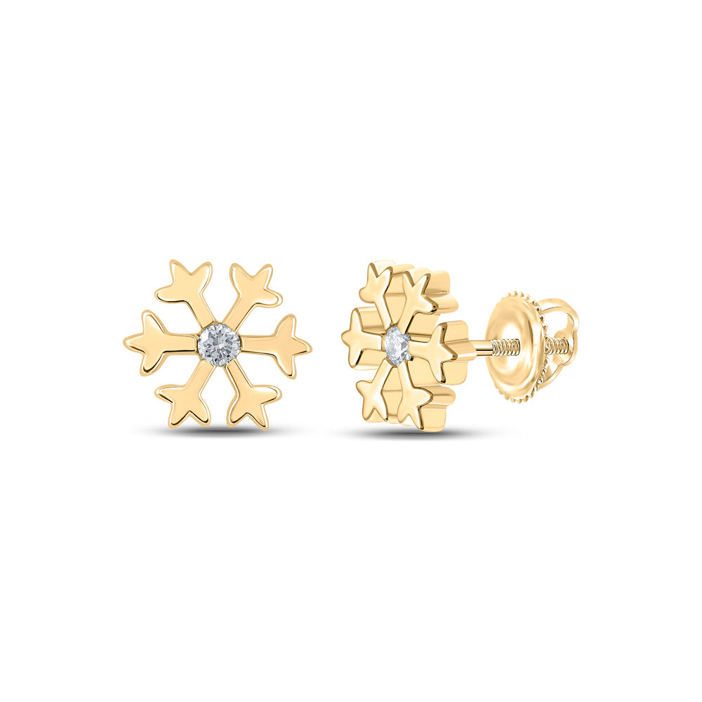 10kt Yellow Gold Womens Round Diamond Snowflake Fashion Earrings 1/20 Cttw