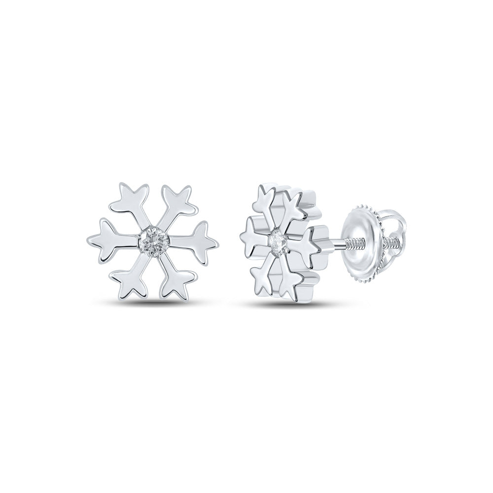 10kt White Gold Womens Round Diamond Snowflake Fashion Earrings 1/20 Cttw