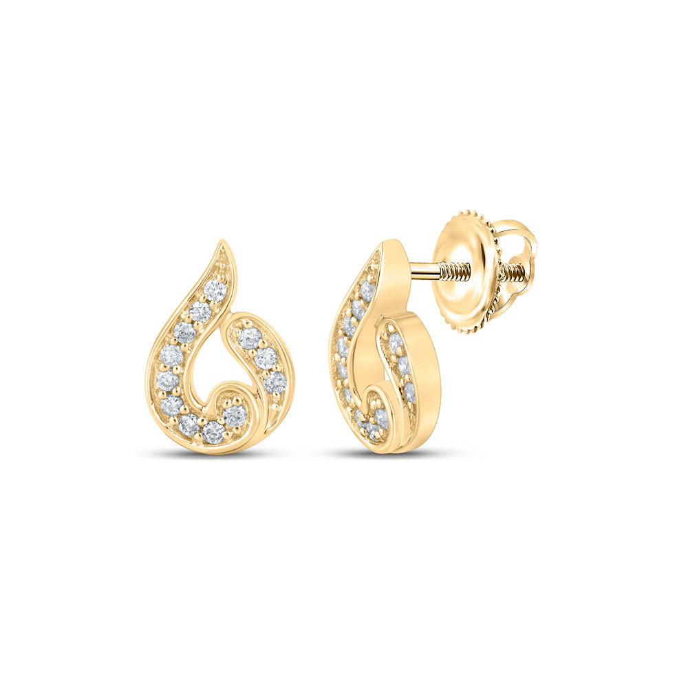 10kt Yellow Gold Womens Round Diamond Teardrop Earrings 1/6 Cttw