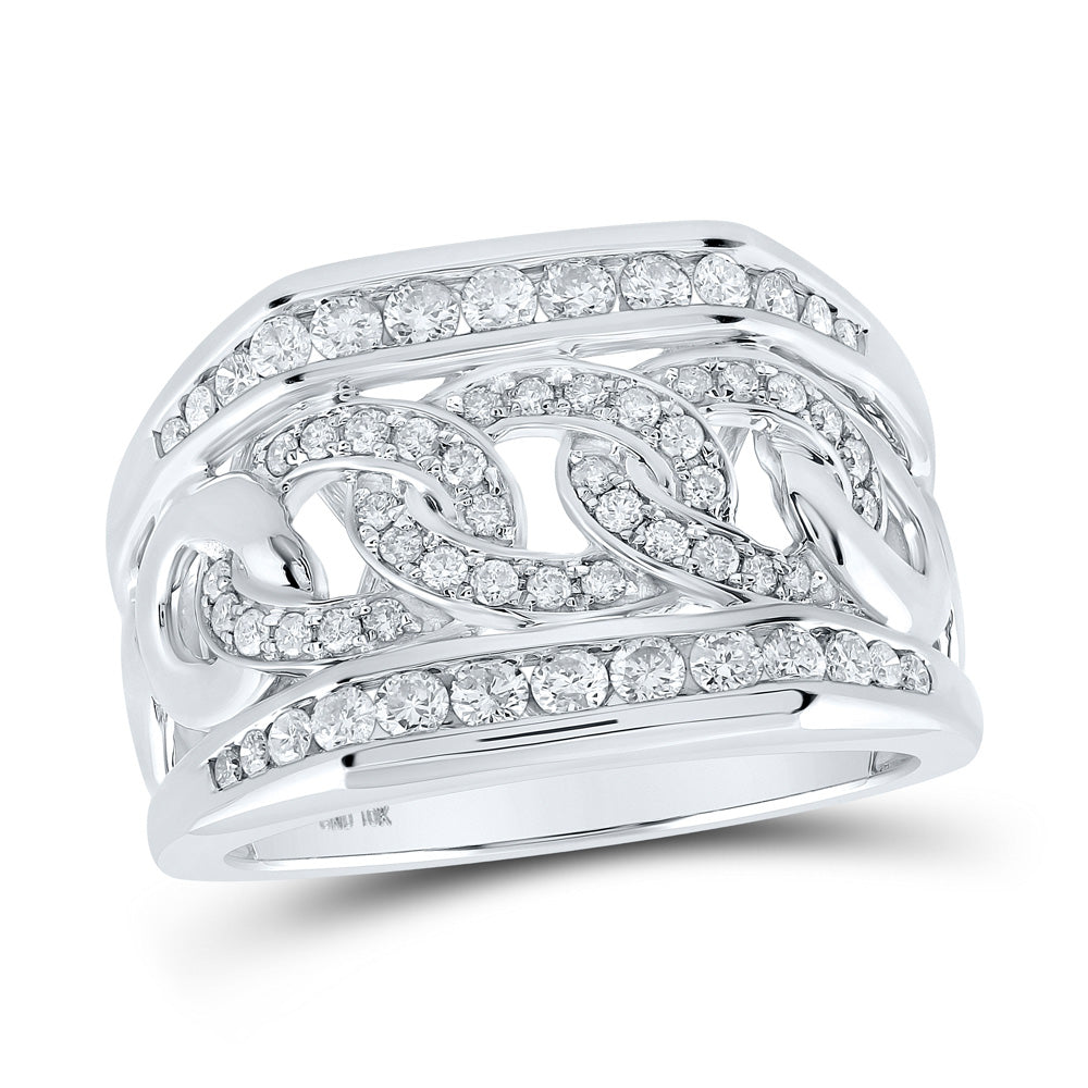 10kt White Gold Mens Round Diamond Curb Link Band Ring 1 Cttw